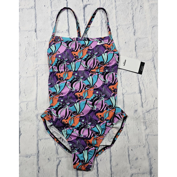 Nike WOMENS SZ M HydraStrong Bulls Ox Printed Purple One Piece Swimsuit Beach - Picture 1 of 13